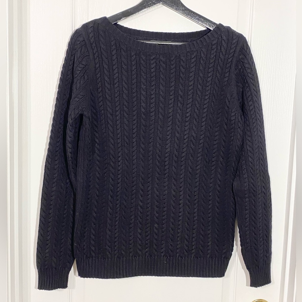 Y2K Ralph Lauren Cable Knit Boatneck Sweater Vintage Black Small